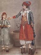 Jean-Etienne Liotard Dame franque vetue a la turque et sa servante (mk32) Sweden oil painting artist